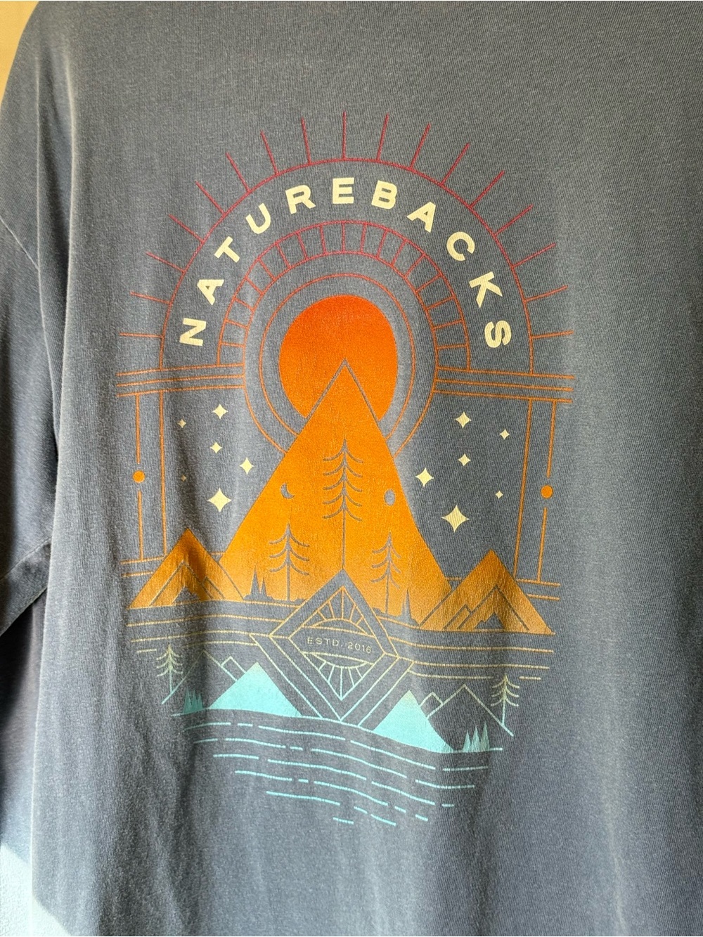 Unisex nature back Graphic Long-Sleeve Shirt - Charcoal with Orange & Teal Prin